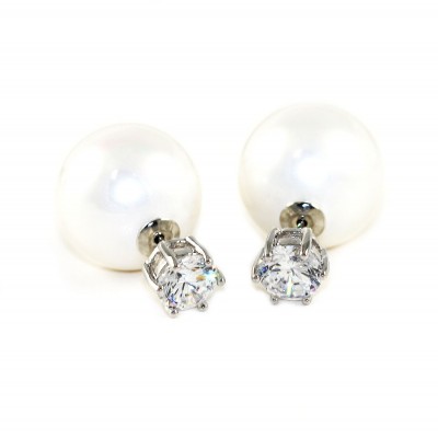 Bella Bridal Earrings: Double-Sided Pearl + CZ Stud Earring